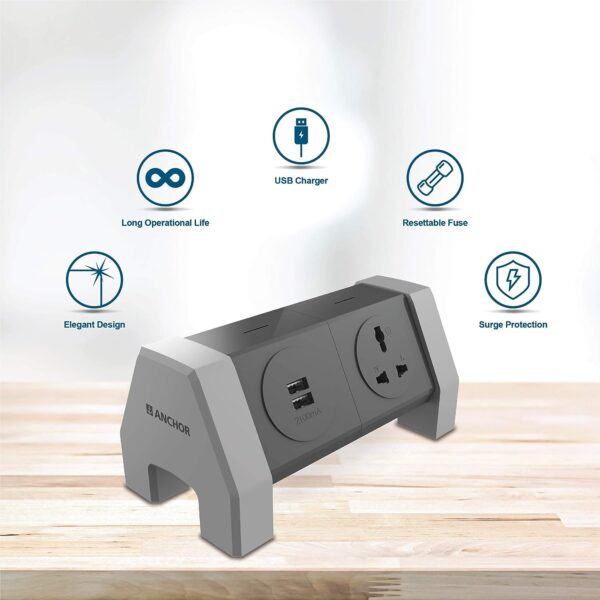Anchor Spike Guard- 3 Sockets + 2 USB Port 1.6 Mtr 22060 - Image 3