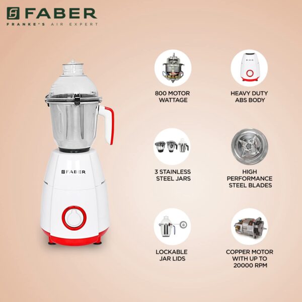 Faber Mixer Grinder Crown 800W 3J - Image 8