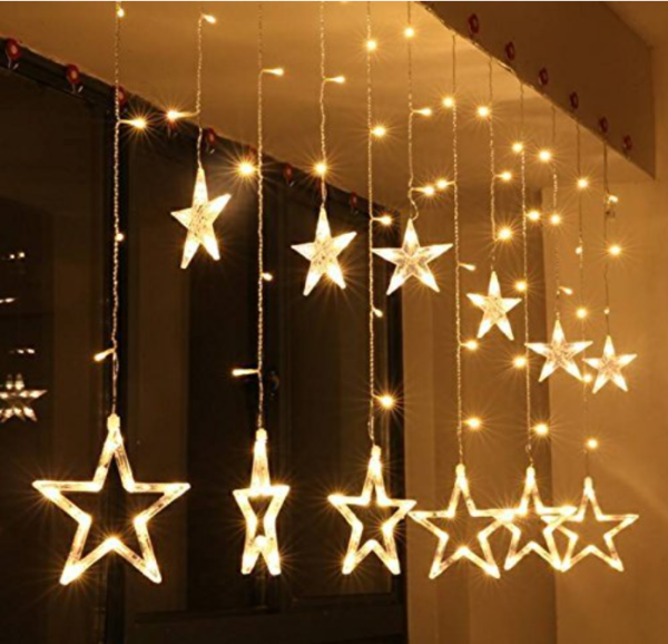 Decorative 6+6 Star Curtain LED Lights warnwhite