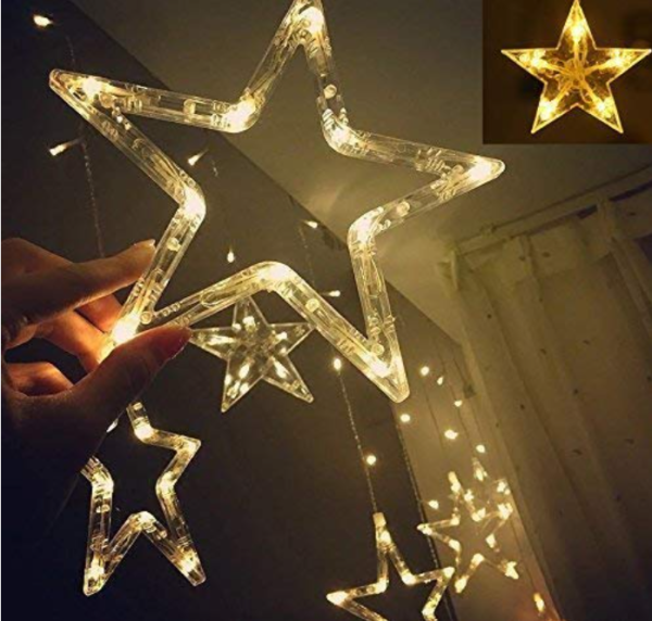 Decorative 6+6 Star Curtain LED Lights warnwhite - Image 2