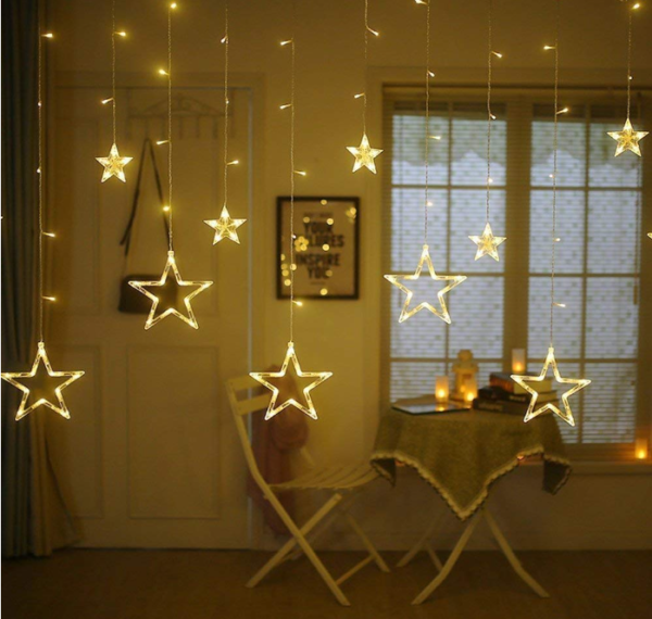 Decorative 6+6 Star Curtain LED Lights warnwhite - Image 3