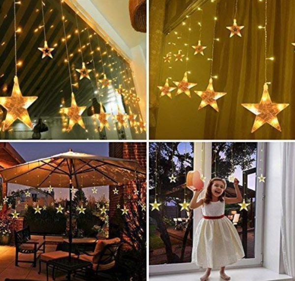 Decorative 6+6 Star Curtain LED Lights warnwhite - Image 4