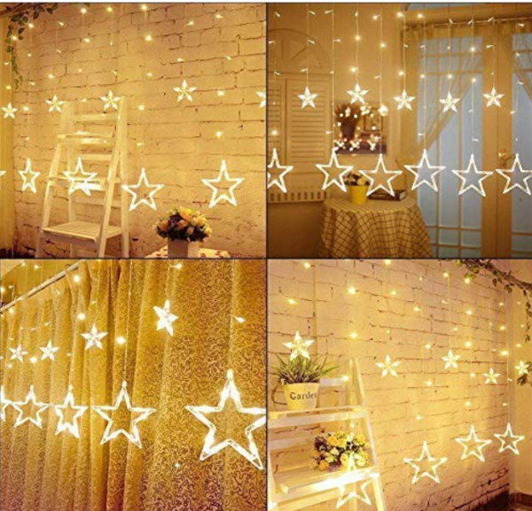 Decorative 6+6 Star Curtain LED Lights warnwhite - Image 5
