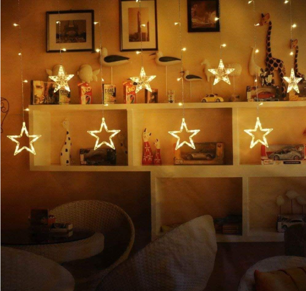 Decorative 6+6 Star Curtain LED Lights warnwhite - Image 6