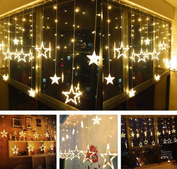 Decorative 6+6 Star Curtain LED Lights warnwhite - Image 7