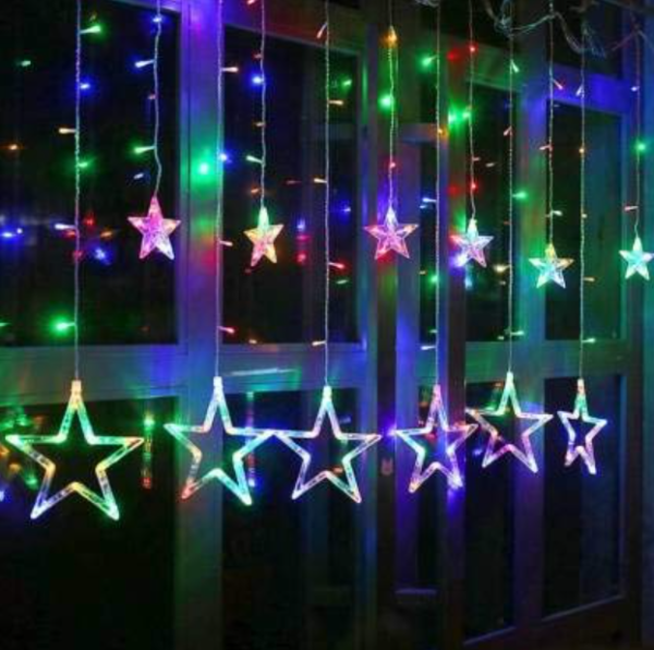 Decorative 6+6 Star Curtain LED Lights Multi