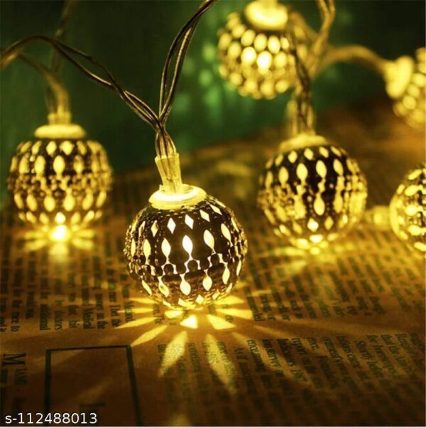 10 Big Golden Metal Balls, Bright Warmwhite - Image 5