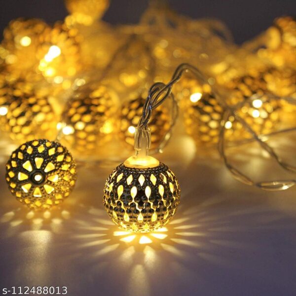 10 Big Golden Metal Balls, Bright Warmwhite