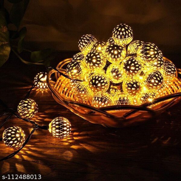 10 Big Golden Metal Balls, Bright Warmwhite - Image 3