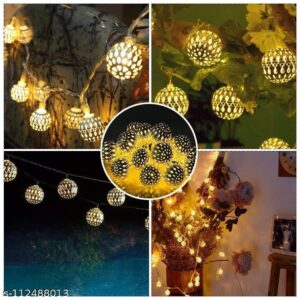 10 Big Golden Metal Balls, Bright Warmwhite